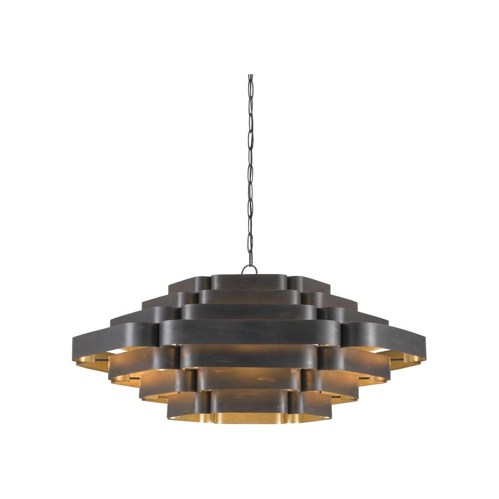 Additional view of Bailey Black Chandelier, featuring gold leaf interior, metal, and chain-hung ceiling suspension.