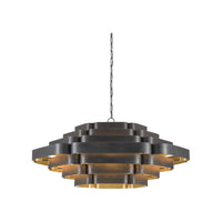 Additional view of Bailey Black Chandelier, featuring gold leaf interior, metal, and chain-hung ceiling suspension.