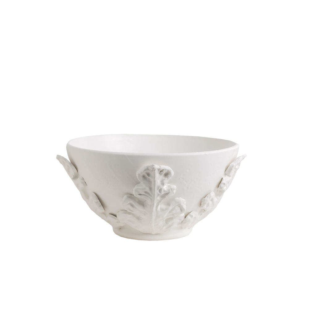 Greco Bowl, White Leaves, shown in white with ceramic and open deep basin.