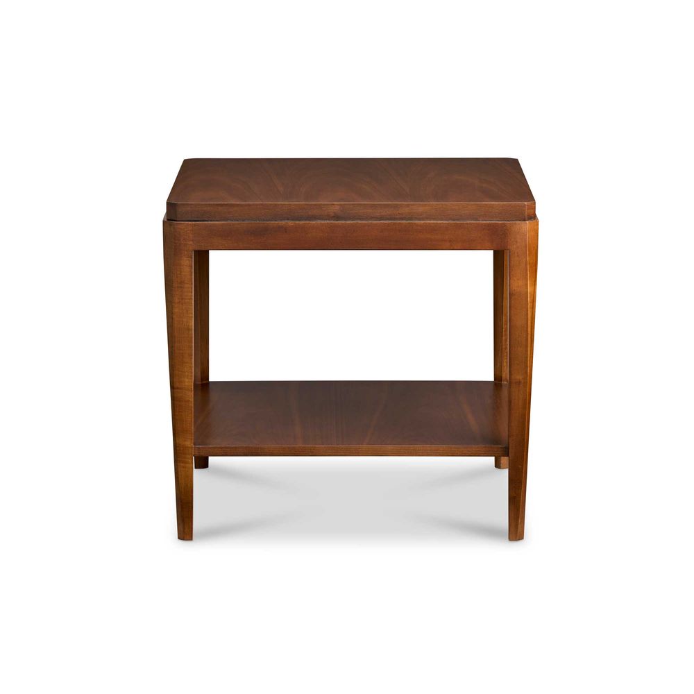Nadal End Table, shown in medium walnut brown with wood, maple solids, and open lower shelf.
