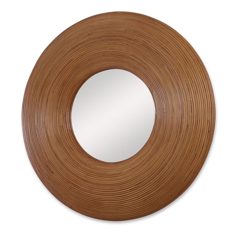 Alternate view of Zion Reed Mirror, featuring natural finish, reed, rattan, and wall-mountable round mirror.