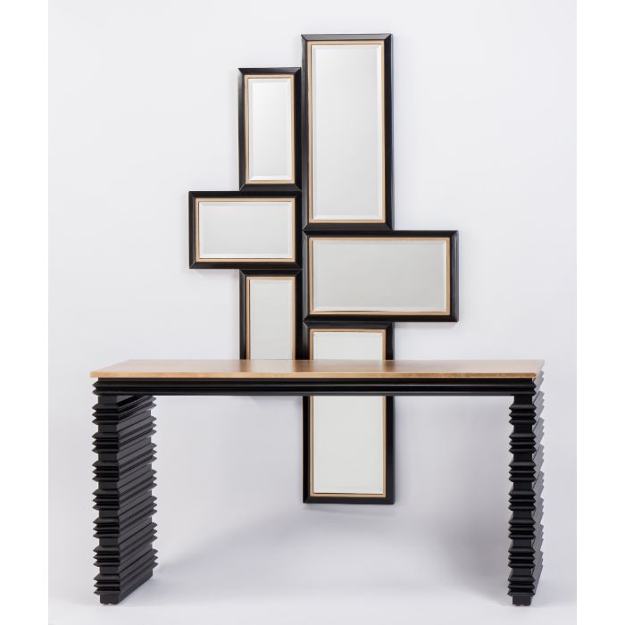 Alternate view of Mirror 2725-FMF, featuring high-gloss lacquer, glass, wood, and wall-mounted multi-panel mirror assembly.