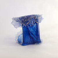 Additional view of Tidal Wave Sculpture in cobalt blue and deep navy blue.