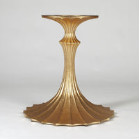 Alternate view of Flute Table 96 Walnut Top w/26 Gold Leaf Base, featuring walnut wood, metal, and dual pedestal bases.
