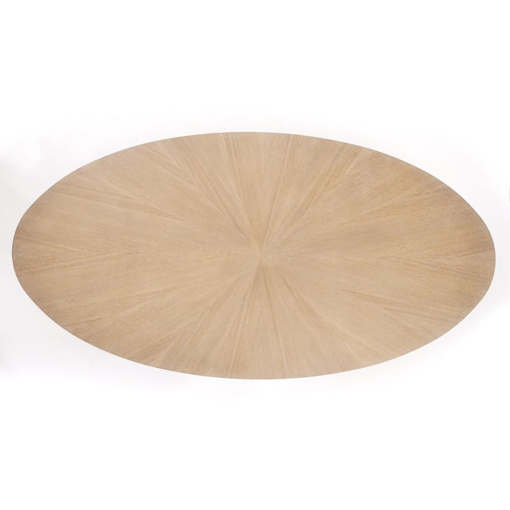 Additional view of Flute Table 96 Cerused Oak Top w/26 White Base in light oak and white, featuring dual pedestal bases.