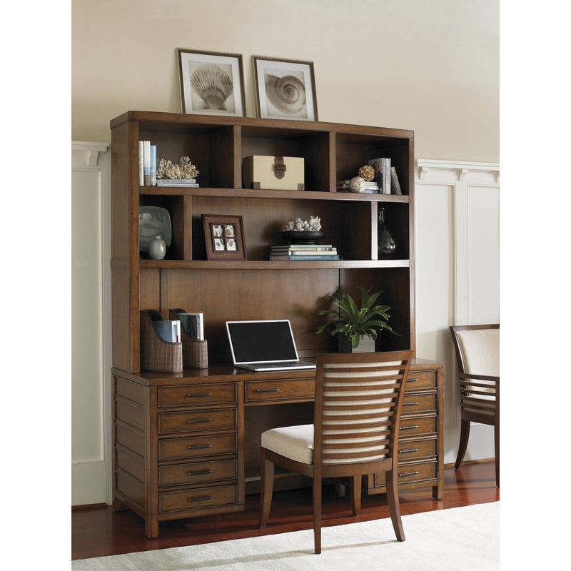 Alternate view of Key Biscayne Deck, featuring stained finish, hardwood, wood, and desk-mounted hutch configuration.