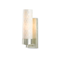 Abadan Silver Wall Sconce, shown in pearlescent white and silver with mother of pearl shell and metal.