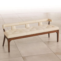 Additional view of Moderno Bench in ivory and cream, featuring smooth upholstery finish and fixed continuous arm-back rail.