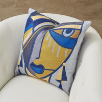 Alternate view of Maya Pillow in mustard yellow and navy blue with square knife-edge throw pillow.