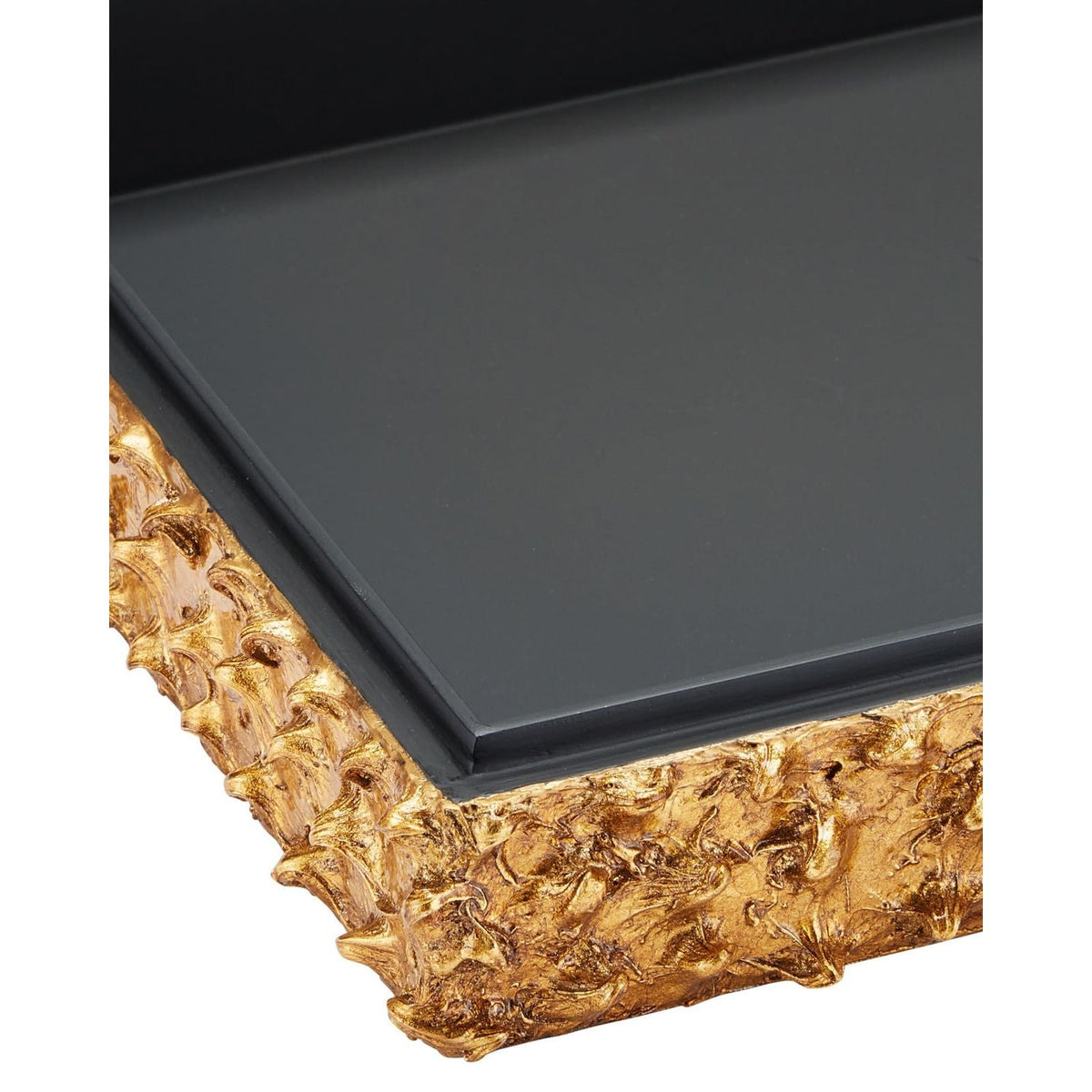 Additional view of Hazlitt Box in gold and matte black, featuring highly textured relief and lidded storage compartment.