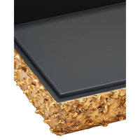 Additional view of Hazlitt Box in gold and matte black, featuring highly textured relief and lidded storage compartment.