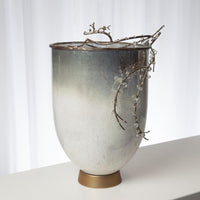 Additional view of Foret Collection in ivory and antique gold, featuring frosted bead finish and a pedestal foot base.