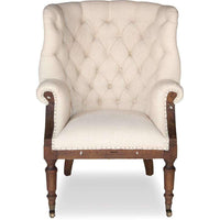 Irish Chair, shown in cream and ivory with woven fabric, hardwood, and fixed arms.