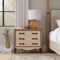 Alternate view of French Art Deco Commode in beige and dark brown.