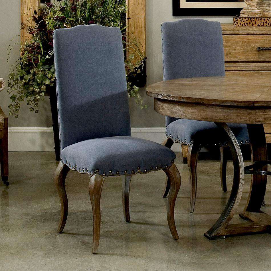 Alternate view of Thorne Side Chair (2 Pc Minimum) in gray-blue and weathered light wood.