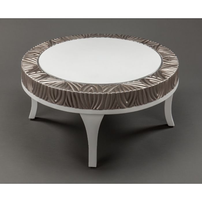 Alternate view of Coffee Table 2932-CF1, featuring metallic leaf-pattern relief, wood, composite, and fixed round tabletop.