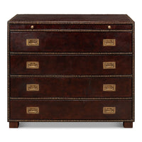 Studded Gentleman's Chest, shown in dark brown with leather, brass, and four drawers.