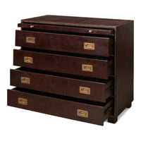 Alternate view of Studded Gentleman's Chest, featuring distressed, leather, brass, and four drawers.