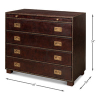 Additional view of Studded Gentleman's Chest in dark brown and antique brass, featuring distressed and four drawers.