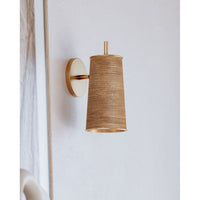 Alternate view of Delran 1 Light Wall Sconce in brass gold and natural tan.