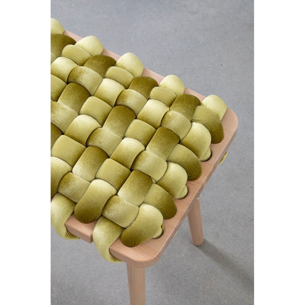 Alternate view of Citron Velvet Woven Bench in chartreuse green and olive green.