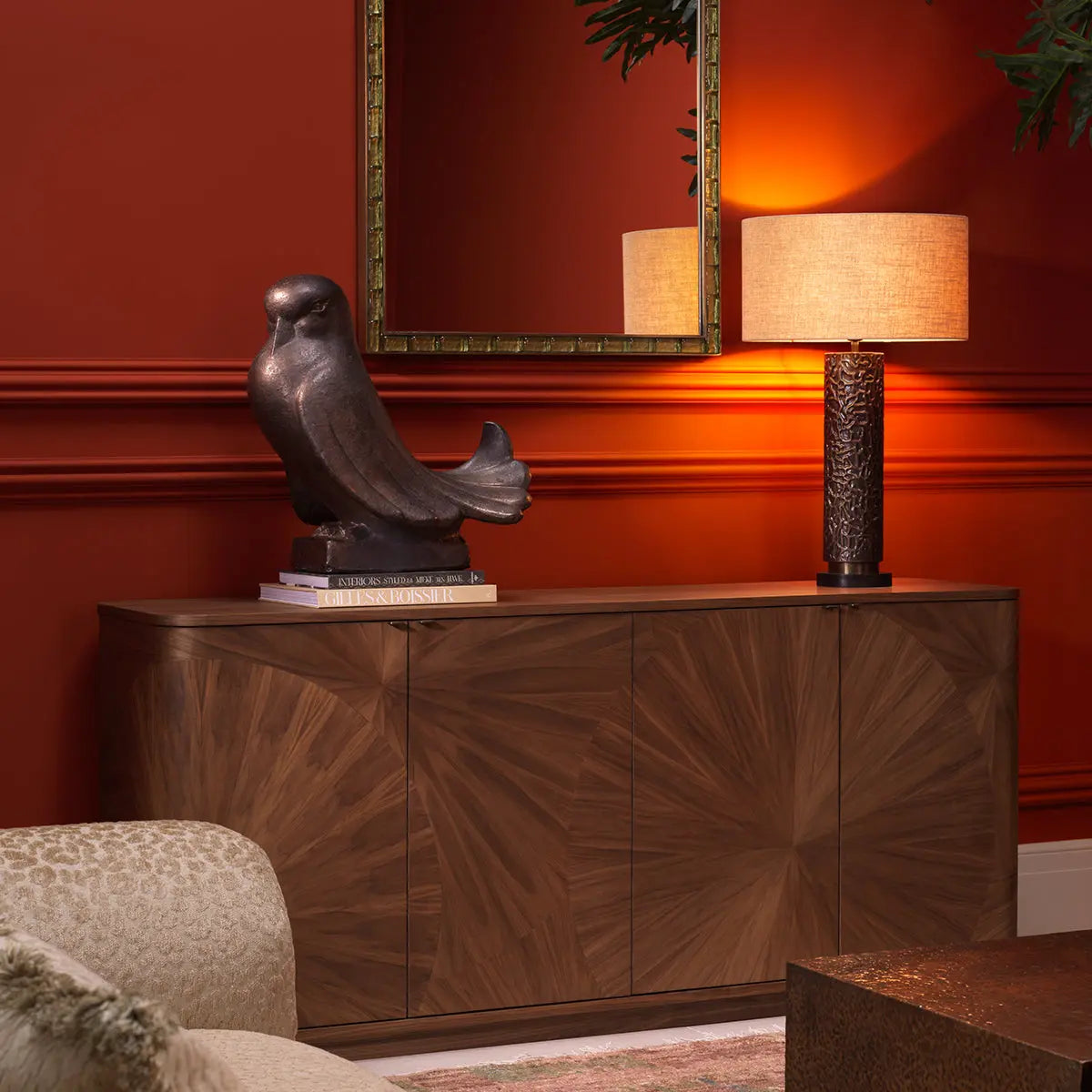Alternate view of Bird Dove Bronze Finish, featuring textured metallic finish, ceramic, and a integrated rectangular base.