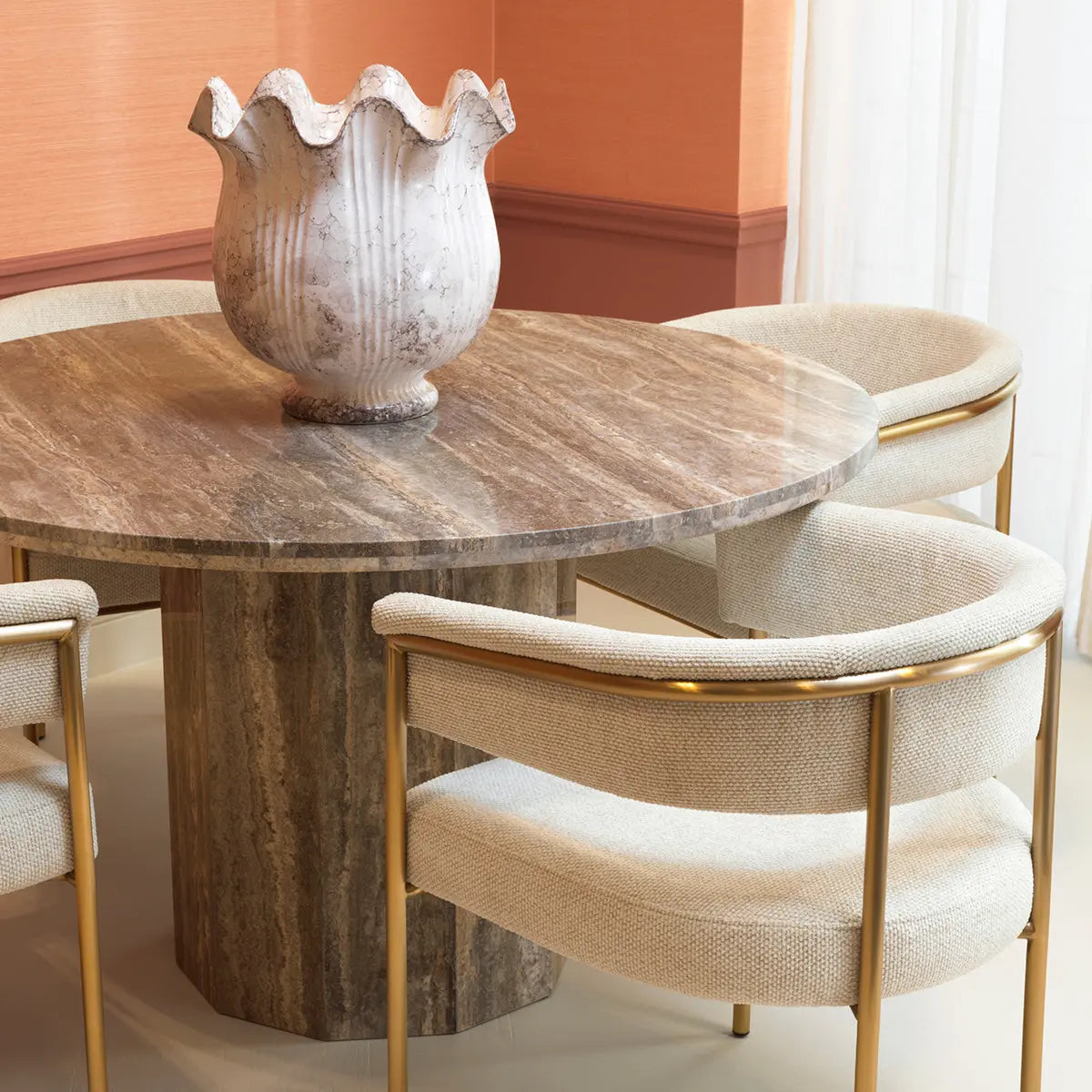 Alternate view of Dining Chair Gainsley Axton Off-White Brushed Brass Finish in off-white and cream.