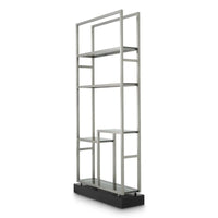 Alternate view of Cabinet Corrado Ii Brushed Steel Finish, featuring matte finish, steel, glass, and open étagère shelving.