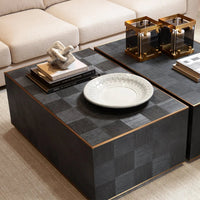 Alternate view of Coffee Table Ashbury Charcoal Grey Oak Veneer in charcoal grey and black with low rectangular boxy block.