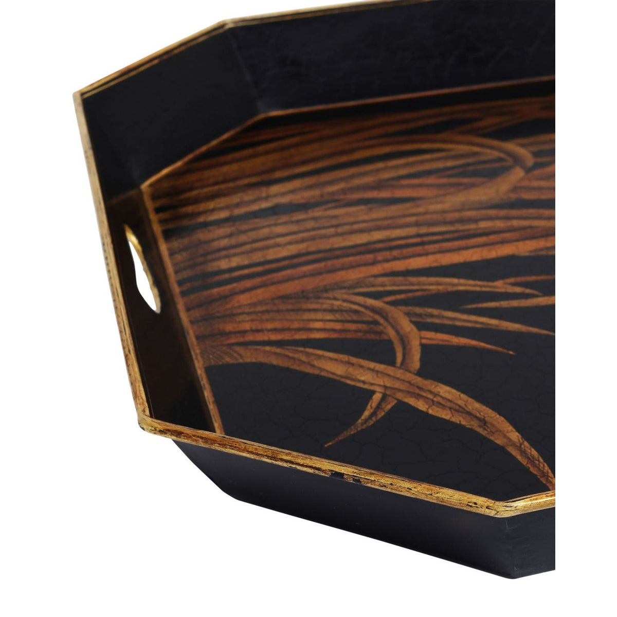 Alternate view of Glasshouse Tole Tray Set of 2, featuring glossy lacquer, iron, metal, and cutout side handles.