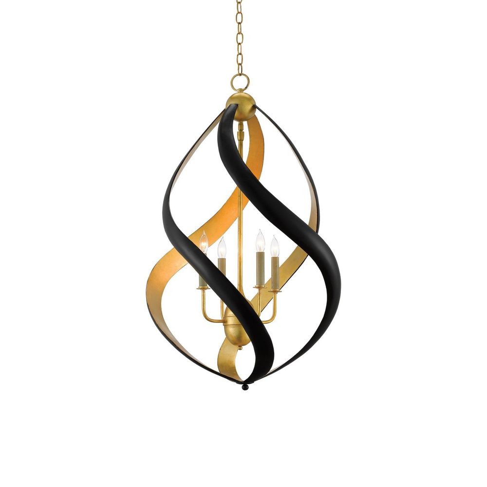 Trephine Black & Gold Chandelier, shown in matte black and antique gold with wrought iron, metal, and chain-hung suspension.