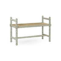 Additional view of Bellingham Country Grey Bench, featuring painted finish, wood, woven rush, and fixed low open arms.