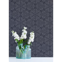 Additional view of Arbor Star Wallpaper in navy and indigo, featuring matte finish and continuous wall-covering pattern.