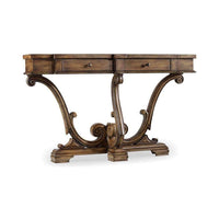 Sanctuary Thin Console-Amber Sands, shown in warm amber brown and medium walnut brown with wood.
