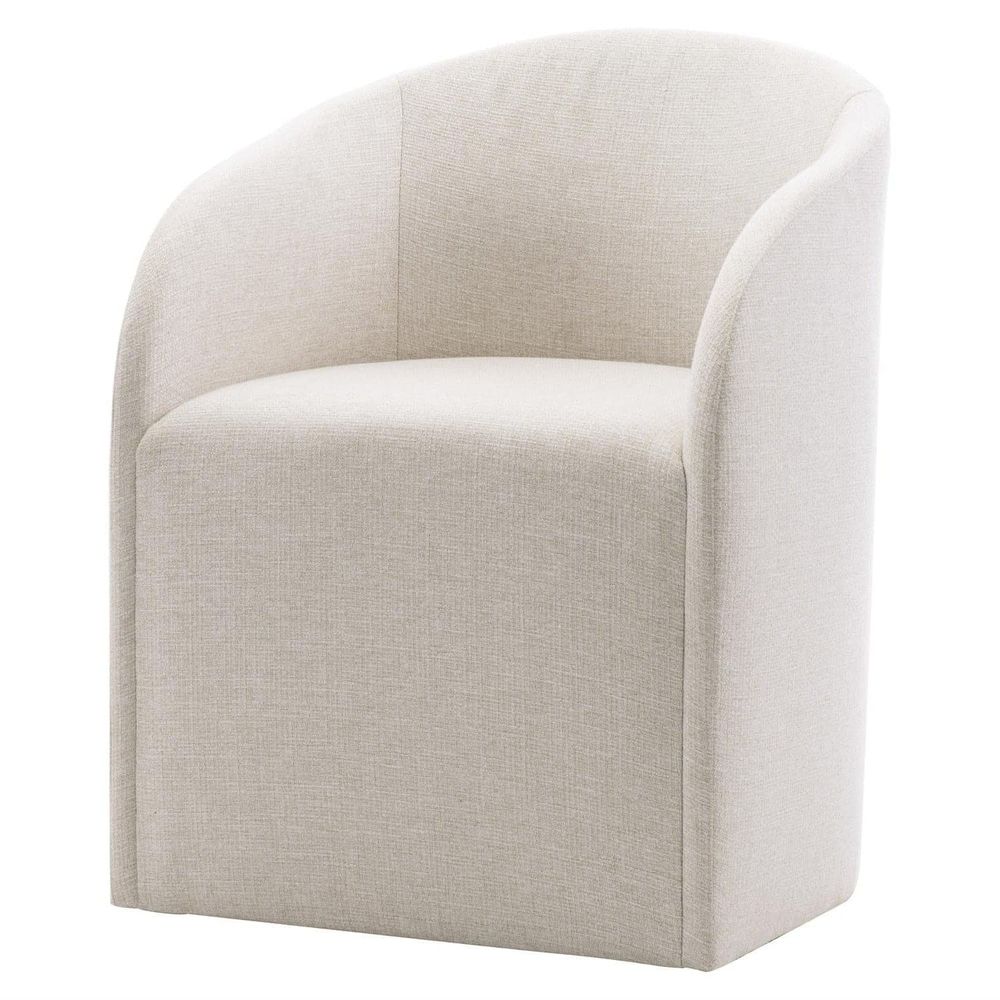Additional view of Finch Arm Chair in light beige and warm oatmeal, featuring fixed integrated arms.