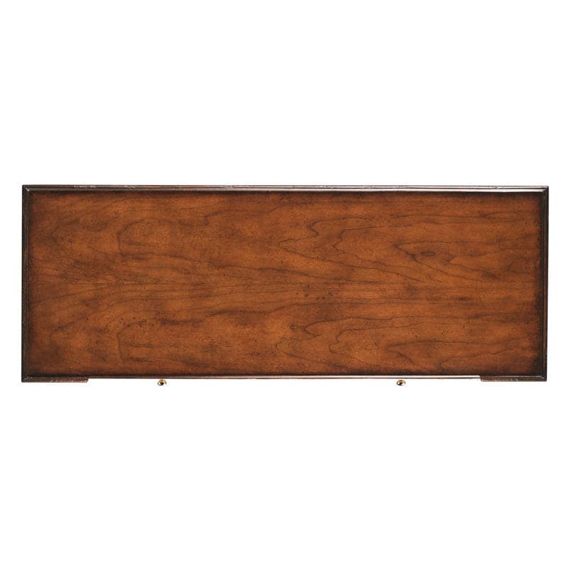 Alternate view of Marseille Hall Table, featuring stained finish, cherry wood, metal, and single storage drawer.