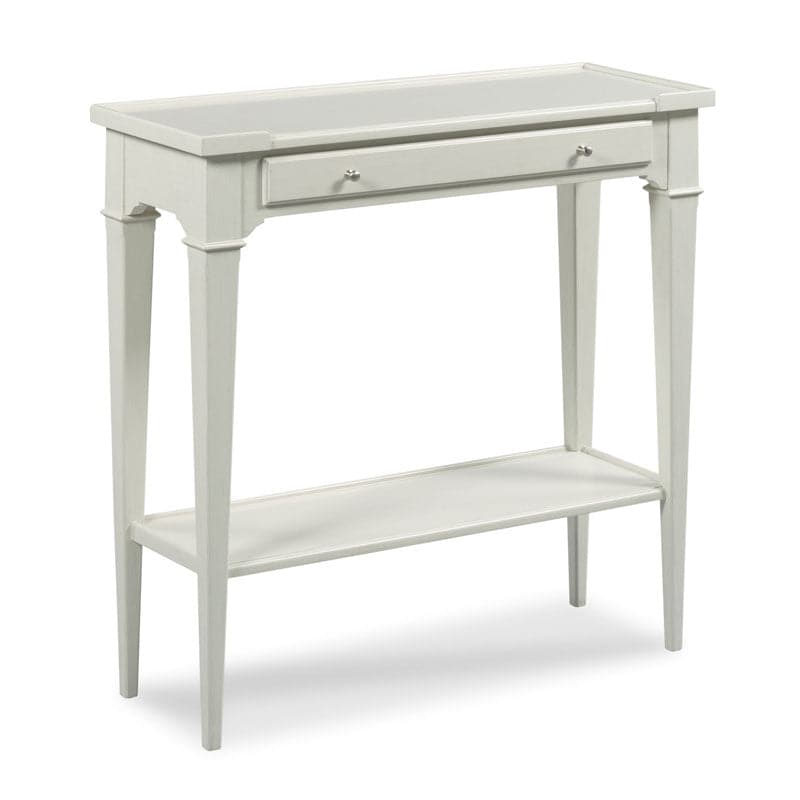 Additional view of Marseille Hall Table in warm brown and off-white, featuring stained finish and single storage drawer.