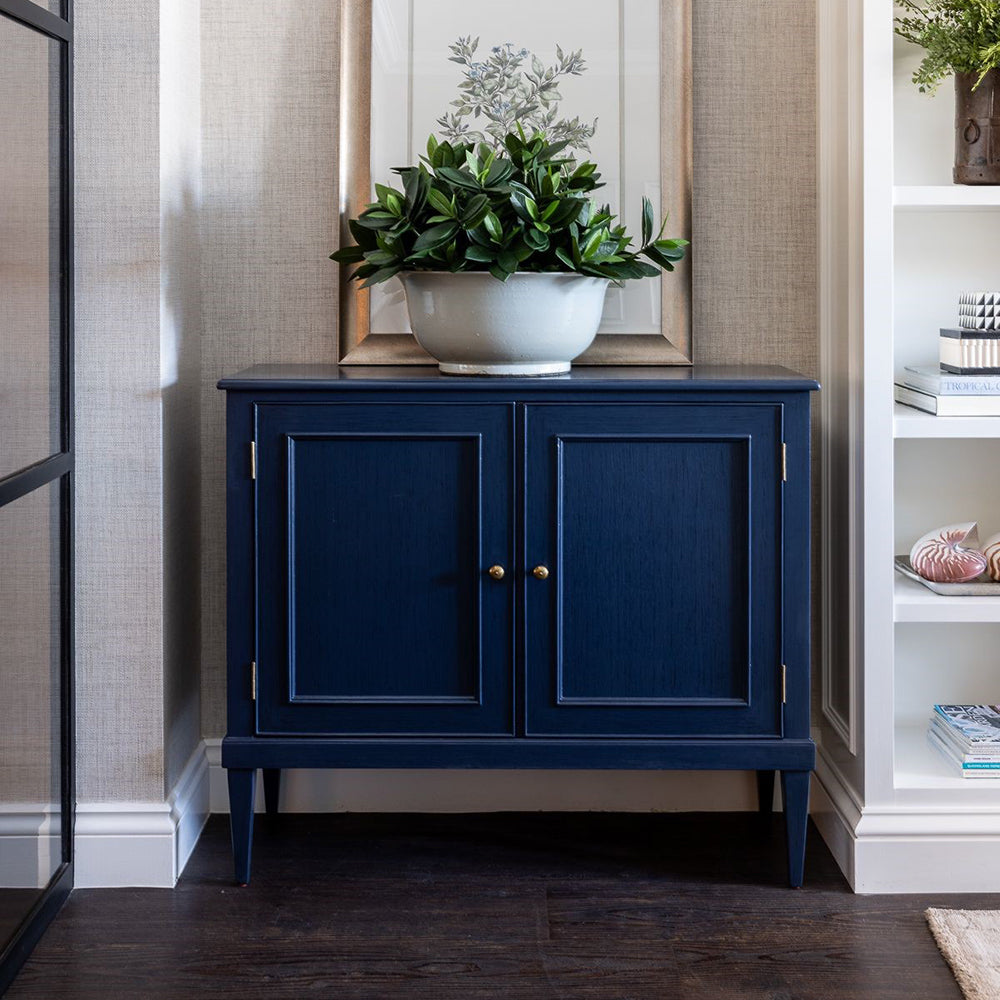 Alternate view of Cerise 2 Door Cabinet, featuring painted bordeaux finish, wood, hardwood, and two hinged cabinet doors.