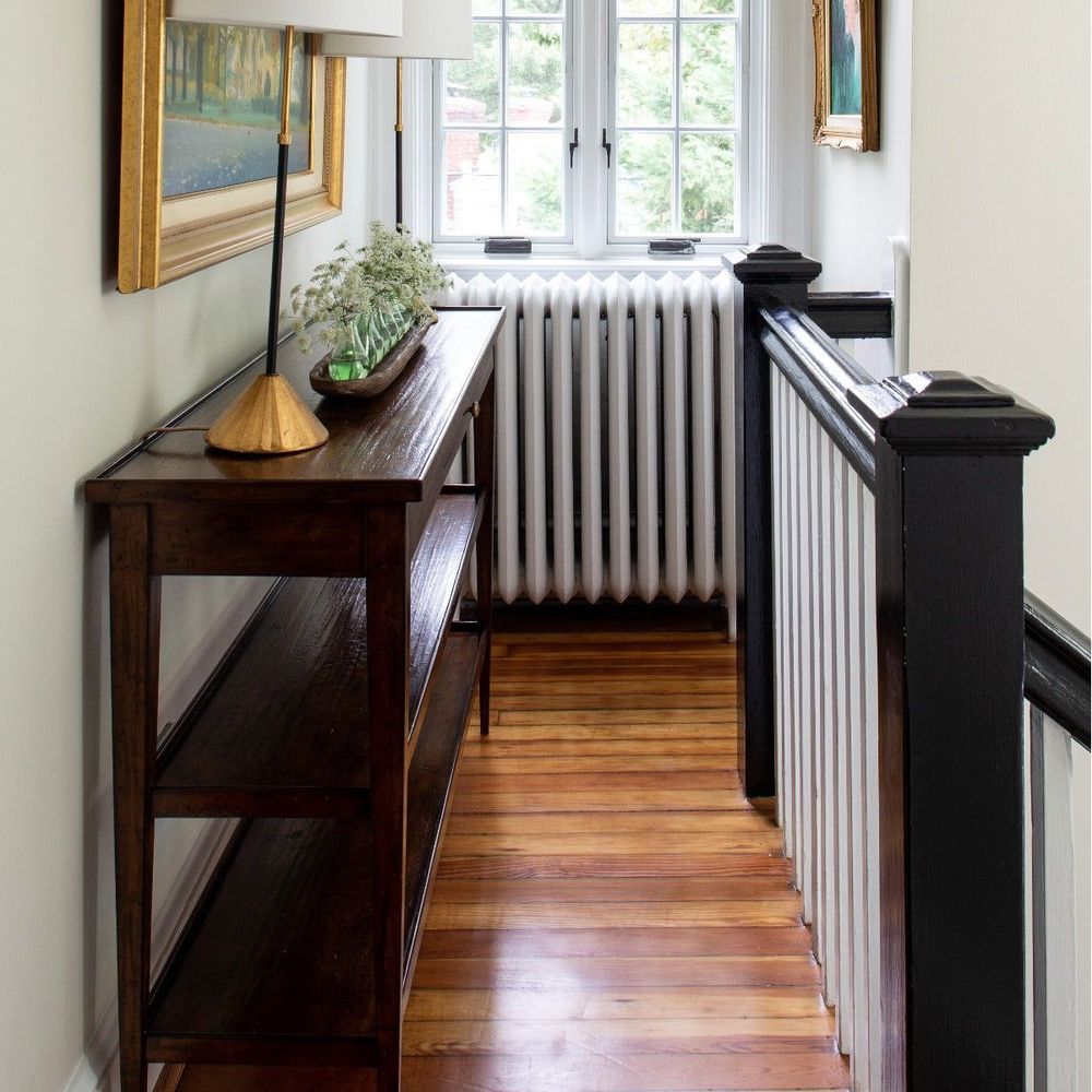 Alternate view of Sonoma Console Table in warm amber brown and honey gold.