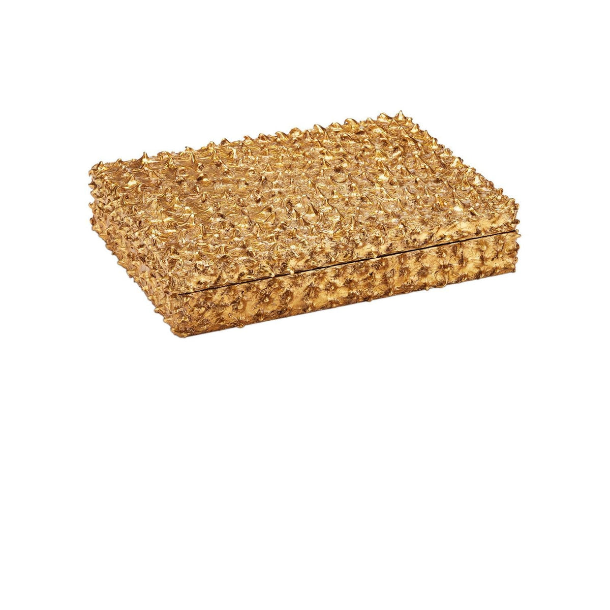 Hazlitt Box, shown in gold with wood, composite, and lidded storage compartment.