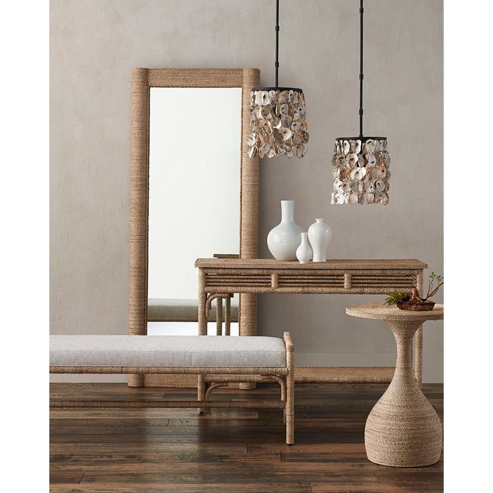 Additional view of Vilmar Rope Floor Mirror in natural tan and beige, featuring full-length floor mirror.