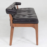 Additional view of Moderno Bench in black and walnut brown, featuring button-tufted finish and fixed low backrest.