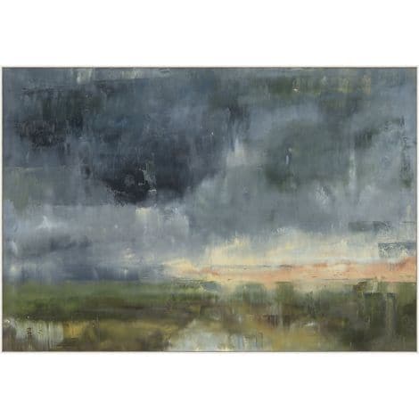 A Montana Sky, shown in slate blue and charcoal gray with canvas, wood frame, and wall-hanging artwork.