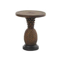 Pineapple Table, shown in warm brown and antique bronze with cast resin, wood, and a solid pedestal base.