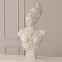 Alternate view of Athena Sculpture, featuring distressed antique, ceramic, resin, and a integral pedestal base.
