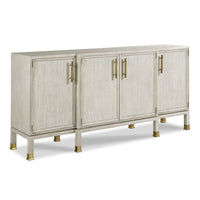 Nova Sideboard, shown in light gray and warm beige with ash wood, wood veneer, and four-door cabinet storage.