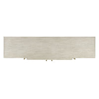 Additional view of Nova Sideboard, showing long low rectangular case on tapered block legs in light gray and warm beige.