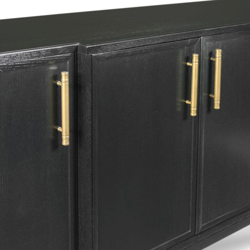 Alternate view of Nova Sideboard, featuring brushed brass finish, wood, ash veneer, and four-door enclosed cabinet storage.