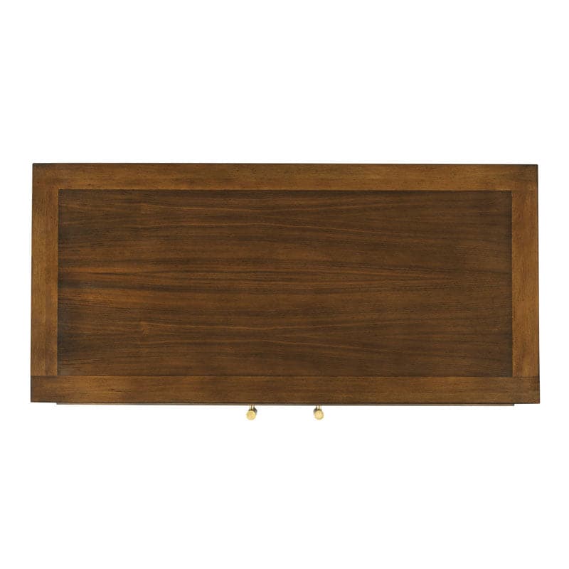 Additional view of Edouard Cabinet in warm walnut brown and taupe gray.