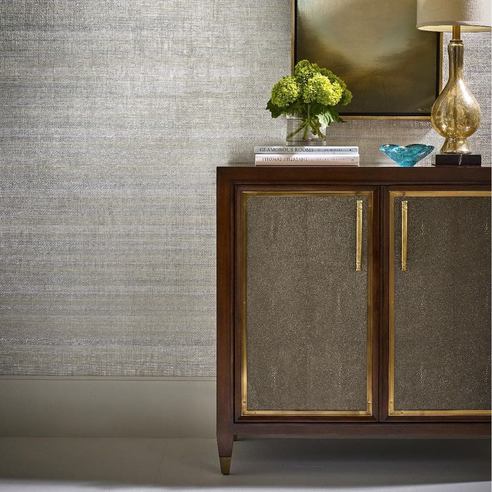 Alternate view of Edouard Cabinet in warm walnut brown and taupe gray.